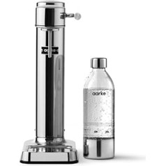 Aarke Carbonator 3 ūdens karbonators, nerūsējošā tērauda korpuss, sodas ūdens karbonators, ieskaitot BPA nesaturošu PET pudeli, savietojams ar 60 l / 425 g Sodastream cilindriem