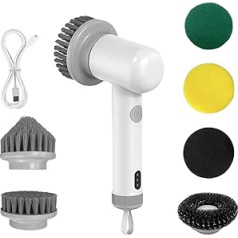 Frunimall Electric Cleaning Brush, Power Scrubber with 3 Interchangeable Brushes, Electric Brush for Cleaning, Cleaning Brush, Waterproof for Kitchen, Bathroom, Bathtub, Tiles (White)