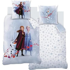 MTOnlinehandel gultas veļa 135 x 200 cm Flannelette Girls Frozen Anna Elsa & Olaf, Mīksts mīksts ziemai, 1 x Spilvendrāna 80 x 80 cm + Segas pārvalks 135 x 200 cm, 100% Kokvilna, Frozen