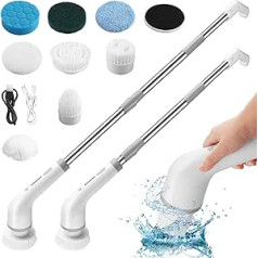 FUNYKICH Electric Cleaning Brush, Wireless Multi Srubber Spin Scrubber with 8 Interchangeable Drill Brush Heads, 125 cm Adjustable Handle, Electric Brush for Cleaning for Kitchen, Bathroom, Sink, Car