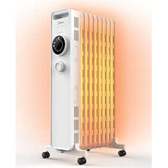 Midea NY2009-22M Oil Radiator 2000 W, Fan Heater, Energy-Saving, Quiet, Radiator with 9 Ribs, Adjustable Thermostat, 3 Heat Settings, Frost Protection, LED Display, Tilt and Overheating Protection,