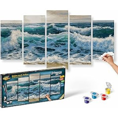 Schipper 609450865 Painting by Numbers - Stormy Sea - Painting Pictures for Adults, Includes Brush and Acrylic Paints, 5 Pictures, Master Class Polyptych, Professional, Edition, 132 x 72 cm