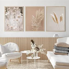 LPFNSF Modern Flower Canvas Painting Set of 3 Plant Wall Pictures Boho Beige Nature Pampas Grass Pictures No Frame (60 x 90 cm x 3)