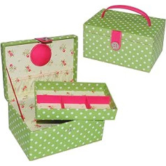 alles-meine.de GmbH 2-Piece Sewing Basket Large with Insert and Pin Cushion Dots Green White Polka Dot Fabric Colourful Craft Basket / Sewing Box