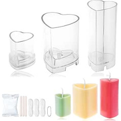 MILIVIXAY 3 x Heart Candle Molds - 90 Feet Wick, One Lead Wire, Mould Sealing and 3 Wick Clips as Gift Included - Plastic Candle Making Moulds, Perfect for Heart Candles