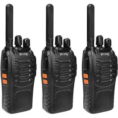 Pofung PT88E Walkie Talkie PMR446 License Free Two-Way Radio, 16 Channels Long Range Walkie Talkies with Charging Station and Earbuds (Black, 3-Pack)