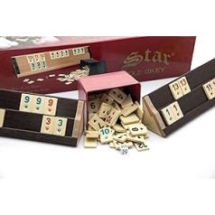 TruWare Just Camp Rummy spēles komplekts Wood Look ar 106 akmeņiem | Rummy Star Okey Gold tumšās galda spēles izvietošanas spēle ar kauliņiem