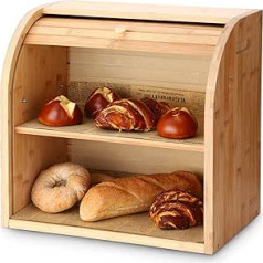 G.a Homefavor , bamboo bread bin, basket with a roll-up lid and 2 compartments, removable divider, easy and quick to assemble, natural wood, 38 cm x 25 cm x 36.8 cm