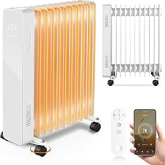 Acelectronic Oil Radiator 2500 W Mobile Electric Heater Energy Saving with WiFi App Control & LED Touch Display Remote Control Oil Radiator Heating Electric 11 Ribs Radiator 24 Hours Timer Overheating Protection