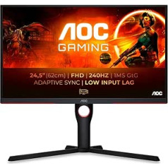 AOC Gaming 25G3ZM — 25 collu Full HD monitors, 240 Hz, 0,5 ms MPRT, FreeSync Premium (1920 x 1080, HDMI, DisplayPort, USB centrmezgls) melns/sarkans