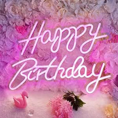 DriSubt Daudz laimes dzimšanas dienā Neona izkārtne, 16,53 x 11,81 collas Daudz laimes dzimšanas dienas vēstules LED neona izkārtnes, ar USB darbināms neona sienas apgaismojums, dzimšanas dienas svinību dekors (rozā krāsā)