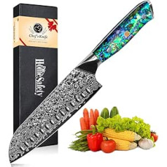 Mājas drošība Damaskas Santoku nazis ar īpaši asu 18 cm asmeni, kas izgatavots no 67 slāņiem VG-10 Damaskas tērauda virtuves nazis Damaskas dārzeņu nazis Pērtiķa čaulas rokturis dāvanu kastīte