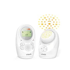 VTech DM1212 digitālais audio mazuļu monitors — DECT tehnoloģija, domofona funkcija, trokšņa līmeņa displejs, temperatūras sensors, zvaigžņotās debess nakts gaisma un daudz kas cits — ar vecāku un mazuļa bloku