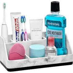 VITVITI zobu birstes turētājs vannas istabai, vannas istabas organizators, galda virsma, vannas istabas piederumi ar 5 nodalījumiem zobu pastas/ tualetes galdiņa skaitītājam, balta sveķu marmora krāsa
