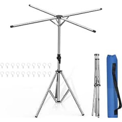 Baoduu Extendable Clothes Airer Tower, Clothes Rack, Foldable, Space-Saving, Washing Airer, Sturdy Steel Rustproof Clothes Dryer Stand, Rotary Airer Camping with Bag & 20 Hooks