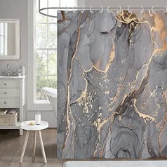 Hnmdmyi dušas aizkars marmora izskats pelēks 180 x 200 cm, mirdzoši dušas aizkari Zelta kreka Abstract Modern Luxury Art Vannas aizkars Ūdensizturīgs poliestera audums mazgājams vannas aizkars vannas istabai ar