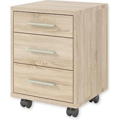 Office Line Rolling Cabinet Desk in Sonoma Oak Look, Mobile Office Cabinet with Drawers, Modern Office Furniture, 40 x 56 x 40 cm (W x H x D)