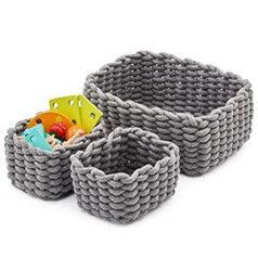 EZOWare 3 pack cotton knitting basket for storage small household items pens