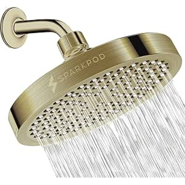 SparkPod Shower Head - High Pressure Rain - Luxury Modern Look - No Hassle Tool-Less 1-Min Installation - The Perfect Adjustable Replacement for Your Bathroom Shower Heads (Polished Antique Brass)