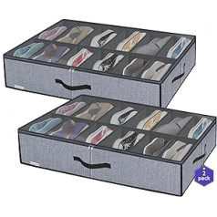 homyfort Underbed Shoe Storage Chest with Clear Lid, Strong Storage Box with 12 Compartments