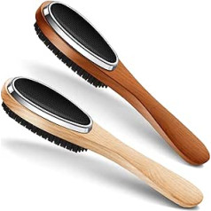 2 Pieces 3 in 1 Lint Fabric Brush Double-Sided Clothing Brush Lint Remover Brush Shoe Horn Beech Wood Handle for Clothes Wool Coat Couch Pet Hair, Random Colour