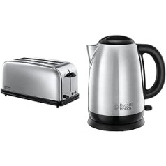 Russell Hobbs 23520-56 2 spraugu gara slota Victory tosteris (2 īpaši platas kameras 4 grauzdiņa šķēlēm) un tējkanna, piedzīvojumu, 1,7 l, 2400 W, nerūsējošais tērauds, noņemams kaļķakmens filtrs