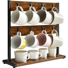 IBUYKE Vintage Mug Holder with 16 Hooks, Coffee Cup Holder for Kitchen Counter Cup Rack with Storage Base for Kitchen Dining Room Cafe 43 x 15 x 40 cm, Vintage Brown TBJ001H