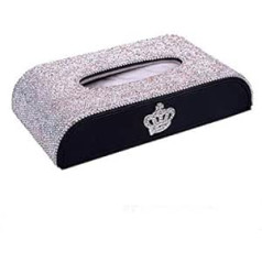 EING Car Tissue Box with Bling Luxury Crystal Crown & Diamond Glitter, Tissue Drink Holder for Car, Home and Office, White