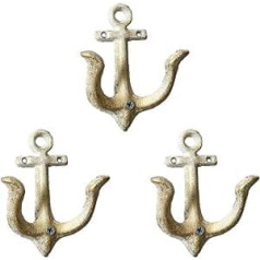 TentHome Set of 3 Maritime Decorative Wardrobe Antique Cast Iron Wall Hooks Coat Hooks Anchor Double Hooks Wall Coat Rack Vintage Garden Hooks Antique White