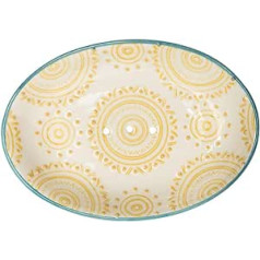 Tranquillo Boho Chic Oval Stoneware Soap Dish with Yellow Print with Holes for Drainage 14 x 9.5 x 2 cm