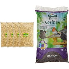 Dehner auzu pārslu lielās lapas savvaļas putniem, 4 x 2,5 kg (10 kg) un Natura putnu barība, barība savvaļas putniem visu gadu Robin, rozīnes un rozīnes, bez ķīmiskām piedevām, 5 kg