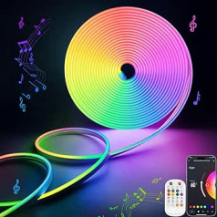 Lamomo RGB LED sloksne 10 m, 24 V neona LED sloksnes lietotņu vadība, ūdensnecaurlaidīga, elastīga āra LED sloksne, mūzikas sinhronizācijas netiešā apgaismojuma sloksne viesistabai, guļamistabai, rotaļu istabai