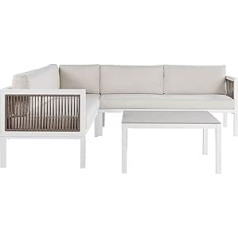 Beliani Borello Garden Set White 4-Seater Corner Sofa Left Side with Coffee Table Cushion Beige