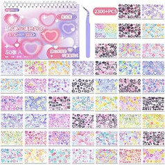 2300 Pieces (50 Pages) Scrapbook Stickers, Cute Butterfly Stars Heart Stickers Photo Cards Self-Adhesive Sheets Ribbons Sticker Book for Aesthetic Stickers Scrapbooking Decorating Supplies