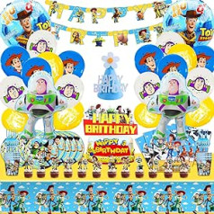 100 Pieces Story Party Tableware, Story Birthday Decoration Set, Story Party Tableware Set Balloons, Story Decoration Birthday Balloons, Story Banner Tablecloth Plate Cake Lid Party Supplies