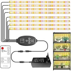 [8 iepakojumi] Pilna spektra LED augu audzēšanas gaismas sloksnes iekštelpu augiem ar automātisku ieslēgšanas/izslēgšanas taimeri, 384 gaismas diodes / 10 aptumšojami līmeņi, augšanas lampa hidroponikas sulīgumam, Plug and Play