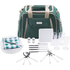 anndora Picnic Bag with Cooler Compartment Green 29-Piece Accessories for 4 People