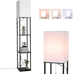 BBHome Modern Floor Lamp with Wooden Shelf, 3 Colour Temperatures, Dimmable LED Wooden Floor Lamp for Living Room, Bedroom, Office and Other Rooms, 9 W Bulb Included (Black)