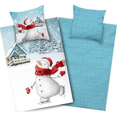 Aminata Kids - Flannelette Children's Bed Linen 135 x 200 cm, Snowman Motif, Boys and Girls, 100% Cotton, Zip - Warm, Soft and Cuddly - Winter Reversible Bedding Set, Flannel Bed Linen