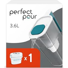 Aqua Optima Perfect Pour Blue ūdens filtra krūze un 1 x 30 dienu Evolve+ filtra kasetne, 3,6 litru ietilpība, lai samazinātu mikroplastmasas, hlora, kaļķakmens un netīrumus