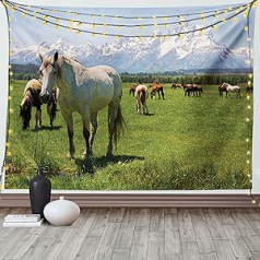 ABAKUHAUS dzīvnieku gobelēns un gultas pārklājs, zirgi izgatavoti no mīksta mikrošķiedras auduma, mazgājams bez izbalēšanas, digitālā druka, 230 x 140 cm, zaļi balts