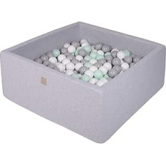 Meowbaby 90 x 90 x 40 cm 200 Bumbiņas Diametrs 7 cm Bumbu baseins Bērnu rotaļu vanna ar bumbiņām Square Pit Ball Pool Made In EU Light Grey