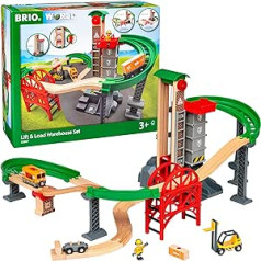 Brio World 33887 liels noliktavas komplekts ar pacēlāju - dzelzceļa piederumi Brio koka vilcienam - celtniecības rotaļlietas, ieteicams bērniem no 3 gadiem
