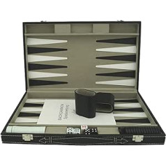 PrimoGames Backgammon Attaché Faux Leather Suitcase Game with Felt Cover and Finely Sewn Fields 48 x 38 cm Large Backgammon Set Complete with Dice Cups