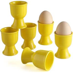Keramikas olu krūzes, komplekts pa 6, porcelāna olu statīvs mīkstām cieti vārītām olām brokastīm (dzeltens)