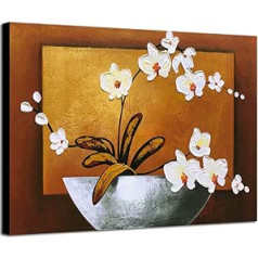 Wieco Art orhideju eļļas glezna Mūsdienīgi izstiepti un ierāmēti ziedu mākslas darbi 100% ar rokām apgleznoti abstrakti ziedu gleznojumi uz audekla sienas mākslas darbi, gatavi pakarināšanai dzīvojamās istabas guļamistabas dekorēšanai