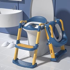 GLAF neslīdošs salokāms podiņa treniņu sēdeklis ar ķebļa kāpnēm bērniem zēniem meitenēm regulējams mazuļu tualetes sēdeklis ar ērtu spilvenu, drošu satvērienu, pretslīdes paliktņiem