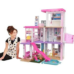 Barbie GRG93 Dream Villa, 3 stāvu leļļu namiņš (114 cm) ar baseinu, slidkalniņu, liftu, gaismām un skaņām, no 3 gadiem