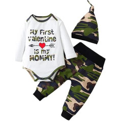0 to 24 Months Party Clothing Sets for Baby Long Sleeve Valentines Day Camouflag Boys Letter Boys Romper Pant Hat Set Outfits