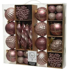 ETC Set of 50 Ball Mix PVC Christmas Baubles Tree Decorations Shatterproof Christmas Tree Decorations for Indoor and Outdoor Use (Powder Pink/Velvet Pink/Champagne)